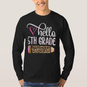 Hello 5th Grade Pink Leopard Pencil  Back To Schoo T-Shirt