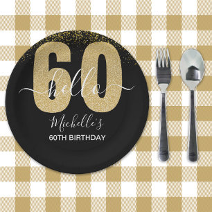 Hello 60! - Elegant 60th Birthday Woman Gold  Paper Plate