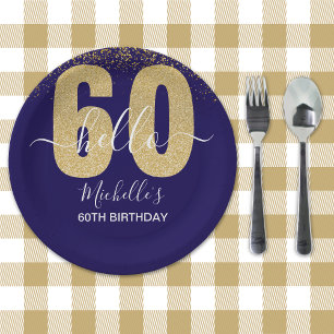 Hello 60! - Elegant 60th Birthday Woman Gold Paper Plate