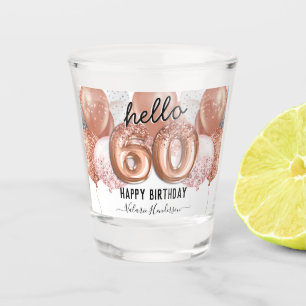 Hello 60 Pink Glitter Birthday Balloons Shot Glass