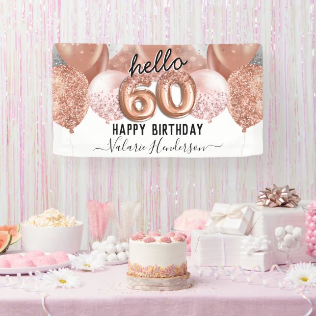 Hello 60 Pink Glitter Birthday Balloons Sign (Party)