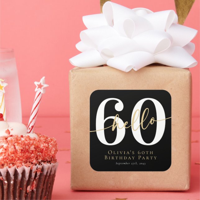 Hello 60 Sixtieth Birthday Party Square Sticker (Party)