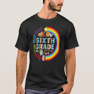 Hello 6th Grade Leopard Back To School Pencil Rain T-Shirt