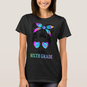 Hello 6th Grade Messy Bun Girl Back To School Kid T-Shirt