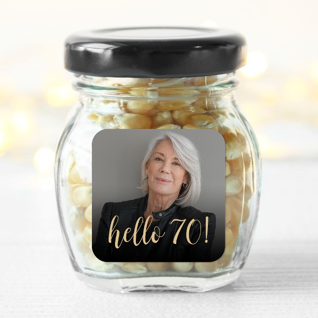 Hello 70 Birthday Party Photo Cheers Square Sticker (Creator Uploaded)