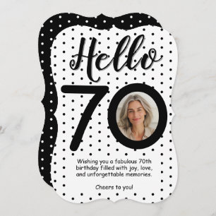 Hello 70 Photo Black & White Dots Birthday Card