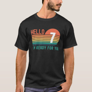 Hello 7 Year Old Birthday Retro Sunset 7Th Birthda T-Shirt