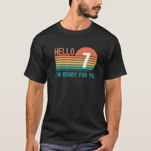 Hello 7 Year Old Birthday Retro Sunset 7Th Birthda T-Shirt