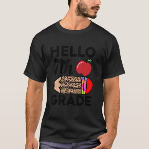 Hello 7th Grade Leopard Pencil Tie Dye Funny Back T-Shirt