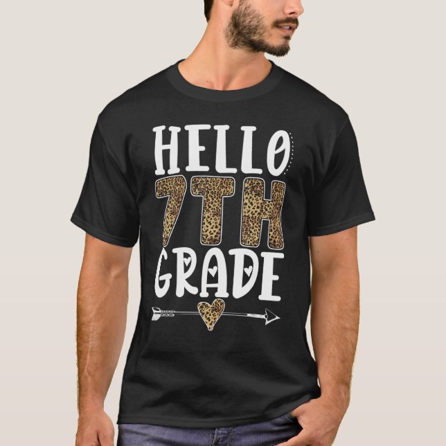Hello 7th Grade Leopard Seventh Grade Teacher Stud T-Shirt (Front)