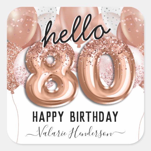 Hello 80 Pink Glitter Birthday Balloons Square Sticker (Front)