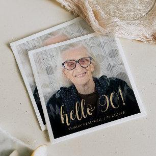 Hello 90 Ninetieth Birthday Party Photo Napkin