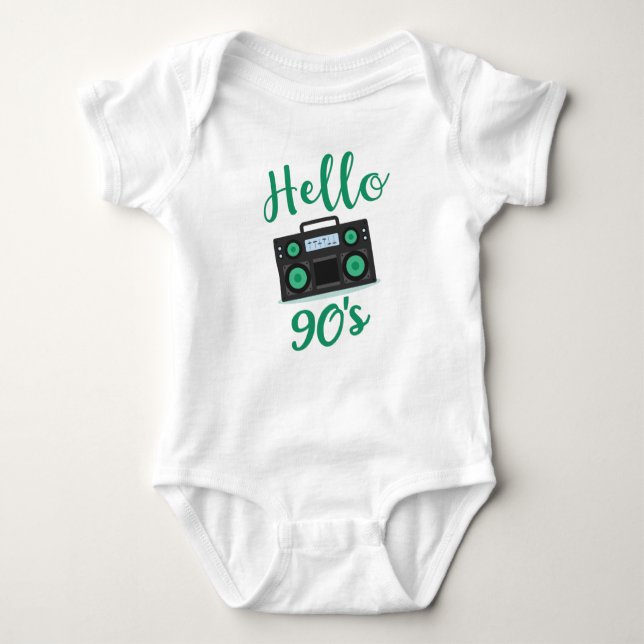 Hello 90s radio cassette recorder baby bodysuit (Front)