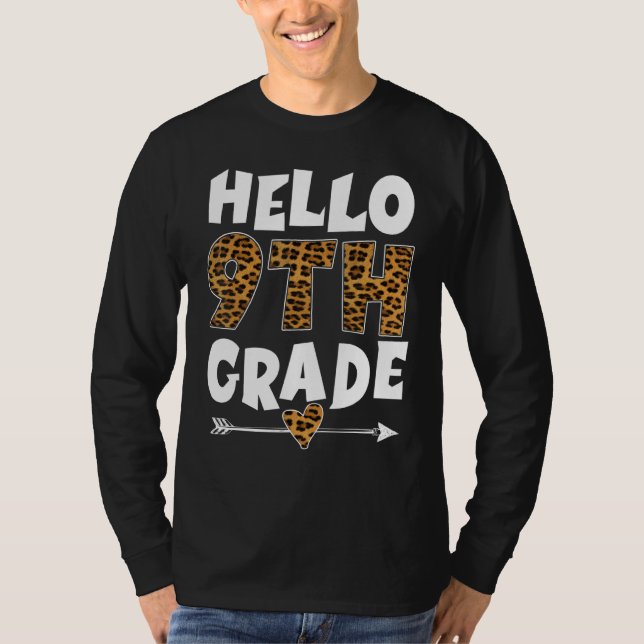 Hello 9th Grade Leopard nineth Grade Teachers Stud T-Shirt (Front)