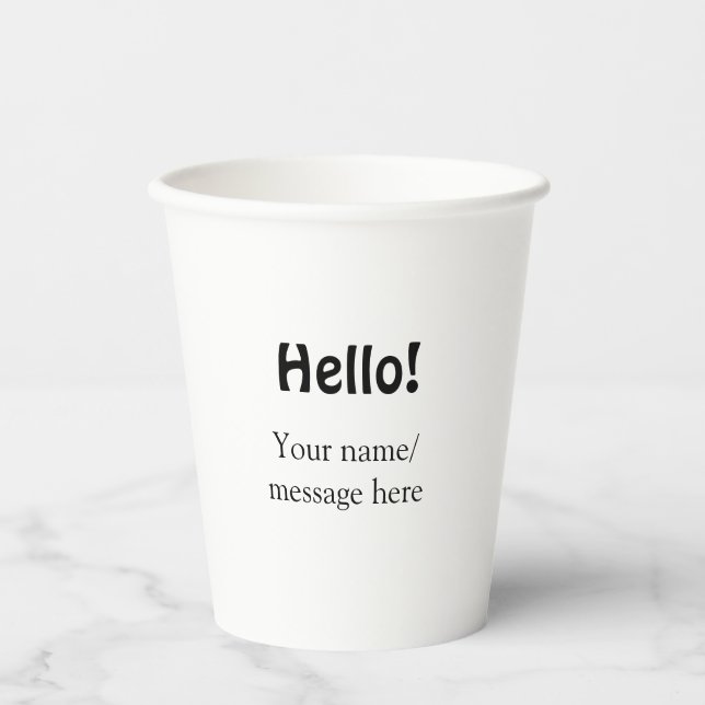 Hello add name message simple minimal business tem paper cups (Front)