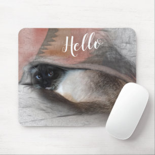 Hello Adorable Peeking Blue Eyed Siamese Kitten Mouse Pad
