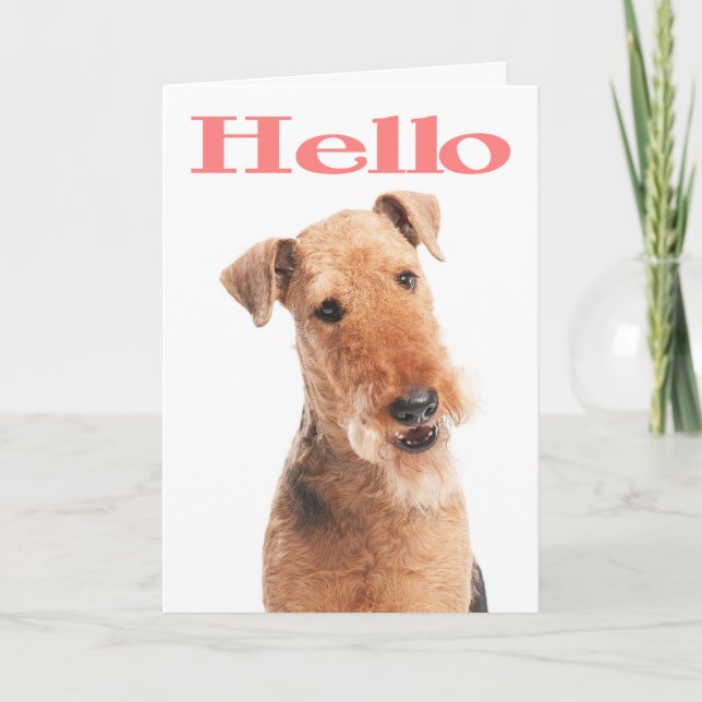 Hello Airedale Puppy Dog Greeting Card - Verse (Front)