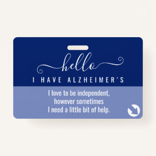 hello alzheimers awareness and emergency contact  ID badge