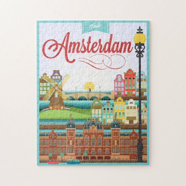 Hello Amsterdam Holland Travel Jigsaw Puzzle (Vertical)