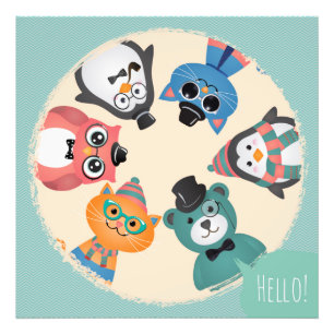 Hello! Animal Friends Circle Photo Print