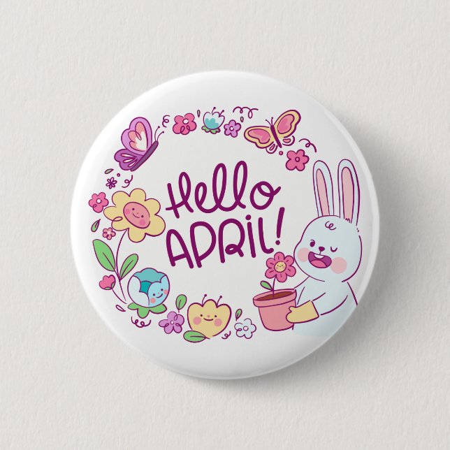 Hello April Button – A Cute Touch of Spring! (Front)