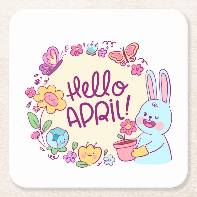 Hello april square paper coaster (Front)