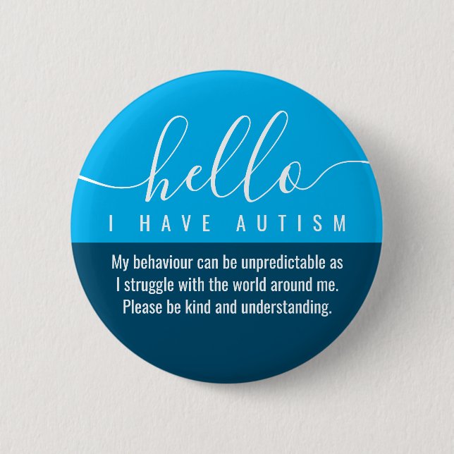 hello autism awareness and emergency contact  6 cm round badge (Front)