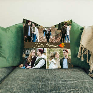 Hello Autumn 5 photo collage Throw Pillow