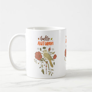 Hello Autumn Bird and Flowers Coffee Mug