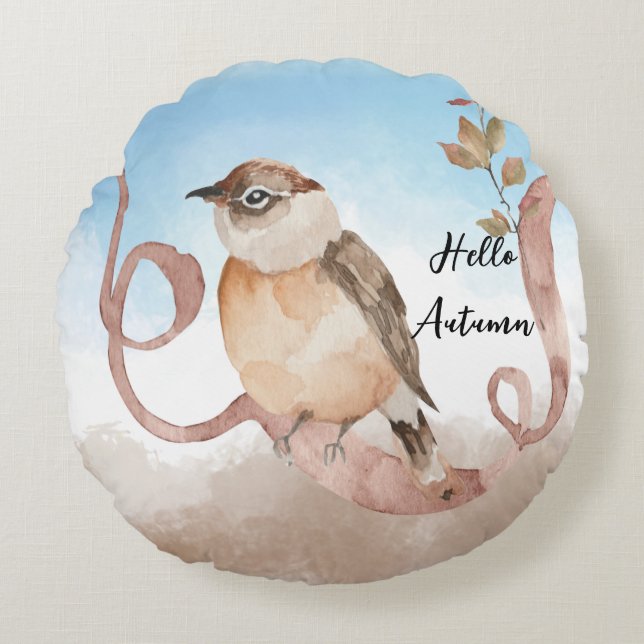 Hello Autumn Bird  Round Cushion (Front)