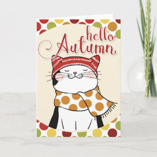Hello Autumn Card - Cute Fall Season Kitty