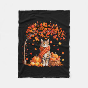 Hello Autumn Cat Fall Leaf Kitten Lover Thanksgivi Fleece Blanket