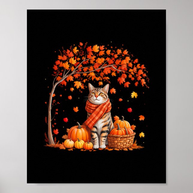 Hello Autumn Cat Fall Leaf Kitten Lover Thanksgivi Poster (Front)