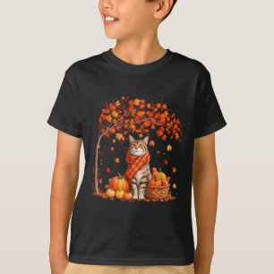 Hello Autumn Cat Fall Leaf Kitten Lover Thanksgivi T-Shirt
