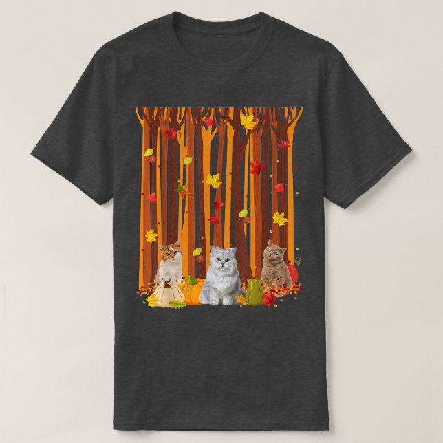 Hello Autumn Cat Maple Leaf Fall Pumpkin Mens Wome T-Shirt (Design Front)