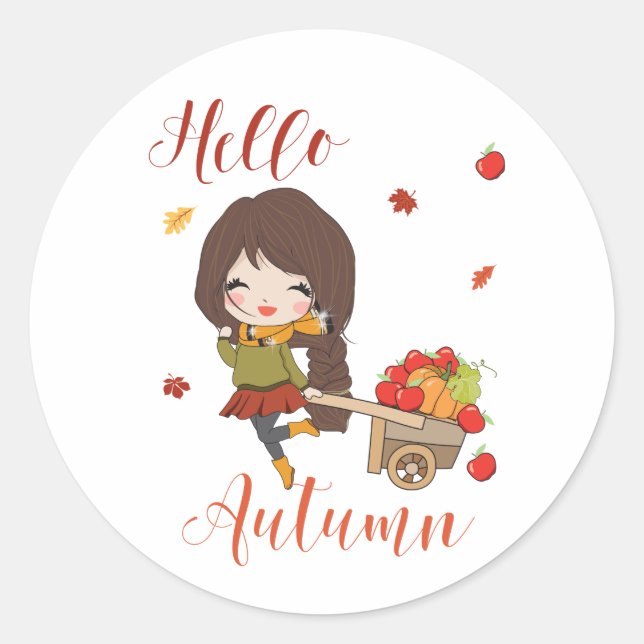 Hello Autumn classic round sticker Fall theme (Front)