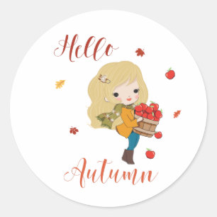Hello Autumn classic round sticker Fall theme