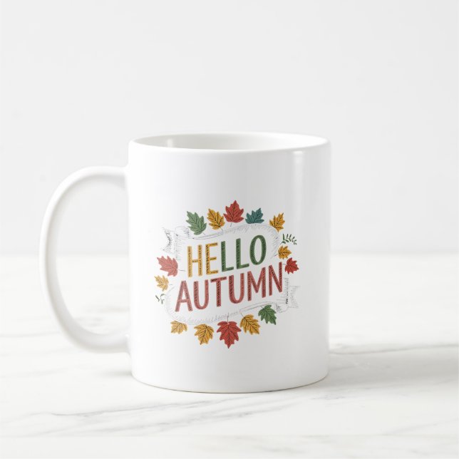 Hello Autumn! - Colourful Fall Leaves  Coffee Mug (Left)