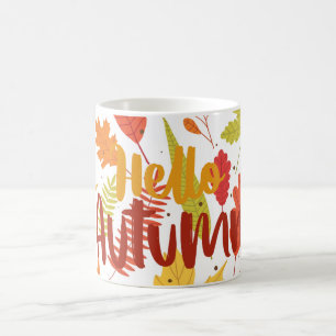Hello Autumn Colourful Fall Leaves Mug 