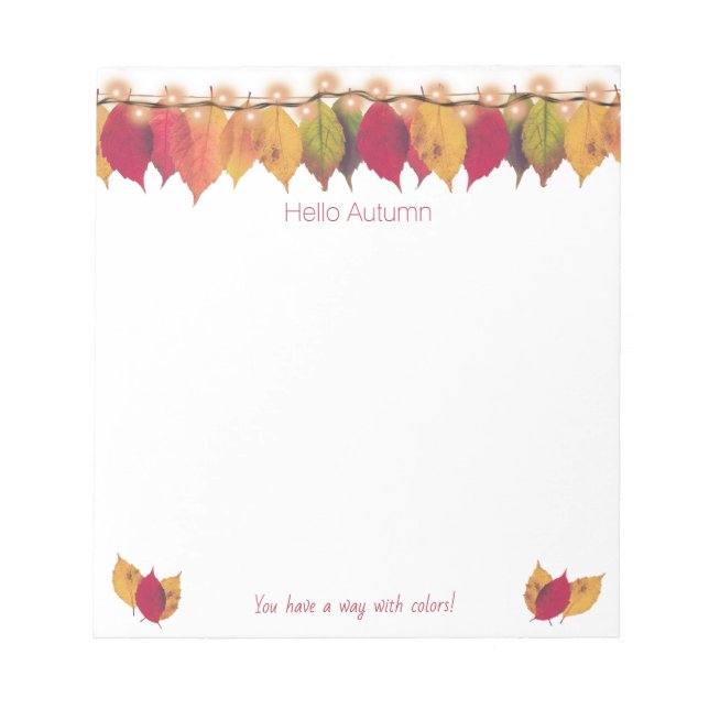 Hello Autumn Colourful Leaves Firefly Lights Notepad (Front)