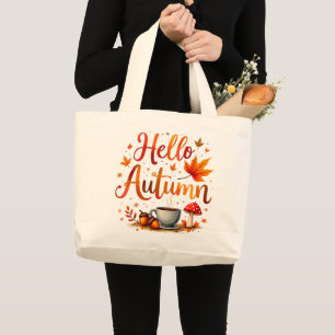 Hello Autumn, cosy nostalgia Large Tote Bag