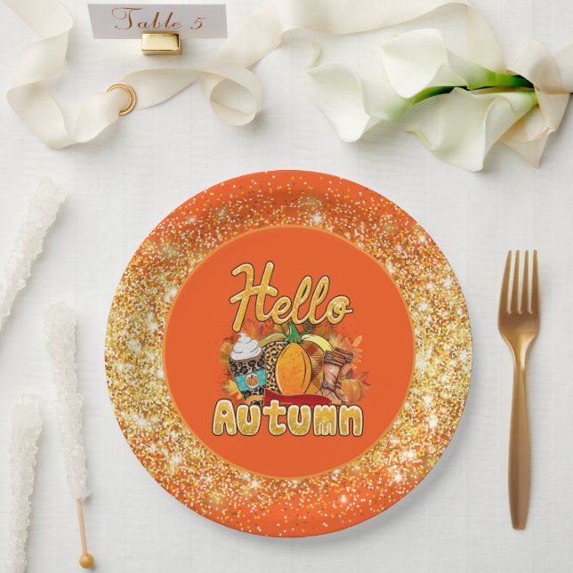 Hello Autumn Customise Colour Paper Plate (Wedding)