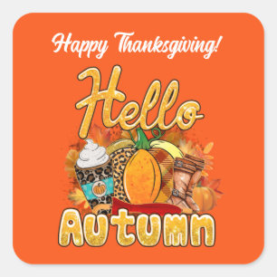 Hello Autumn Customise Square Sticker