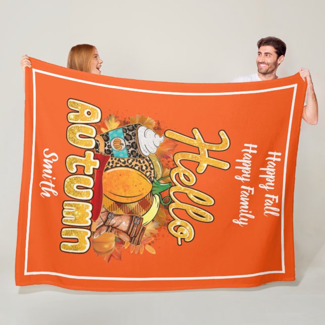 Hello Autumn Customise Text and Colour Fleece Blanket (In Situ)