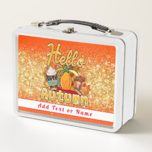 Hello Autumn Customise Text and Colour Metal Lunch Box