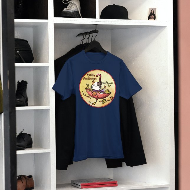 Hello Autumn, Cute Cat Sits in Umbrella  T-Shirt (Creator Uploaded)