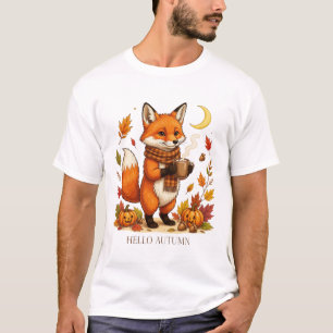 Hello Autumn - Cute Cosy Fox with Coffee & Pumpkin T-Shirt