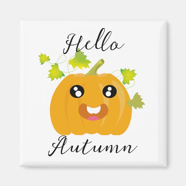 Hello Autumn - Cute Halloween Pumpkin Magnet (Front)