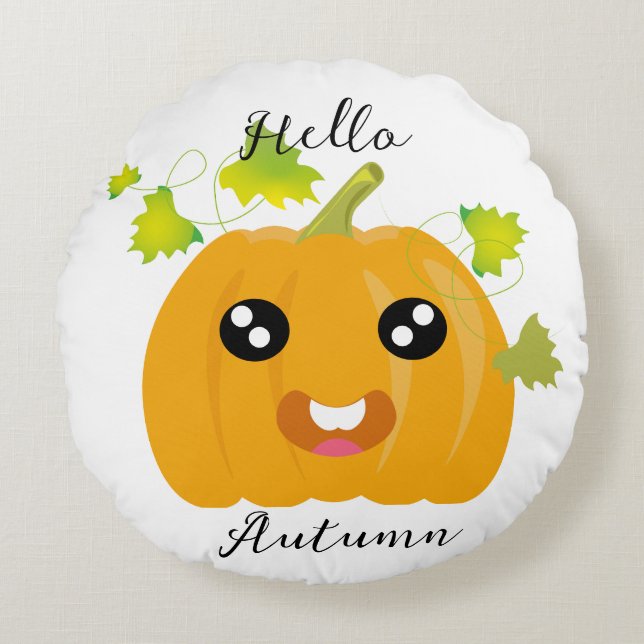 Hello Autumn - Cute Pumpkin Round Cushion (Front)