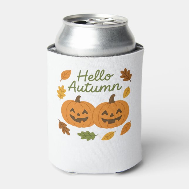 Hello Autumn Cute Smiling Pumpkins Classic T-Shirt Can Cooler (Can Front)